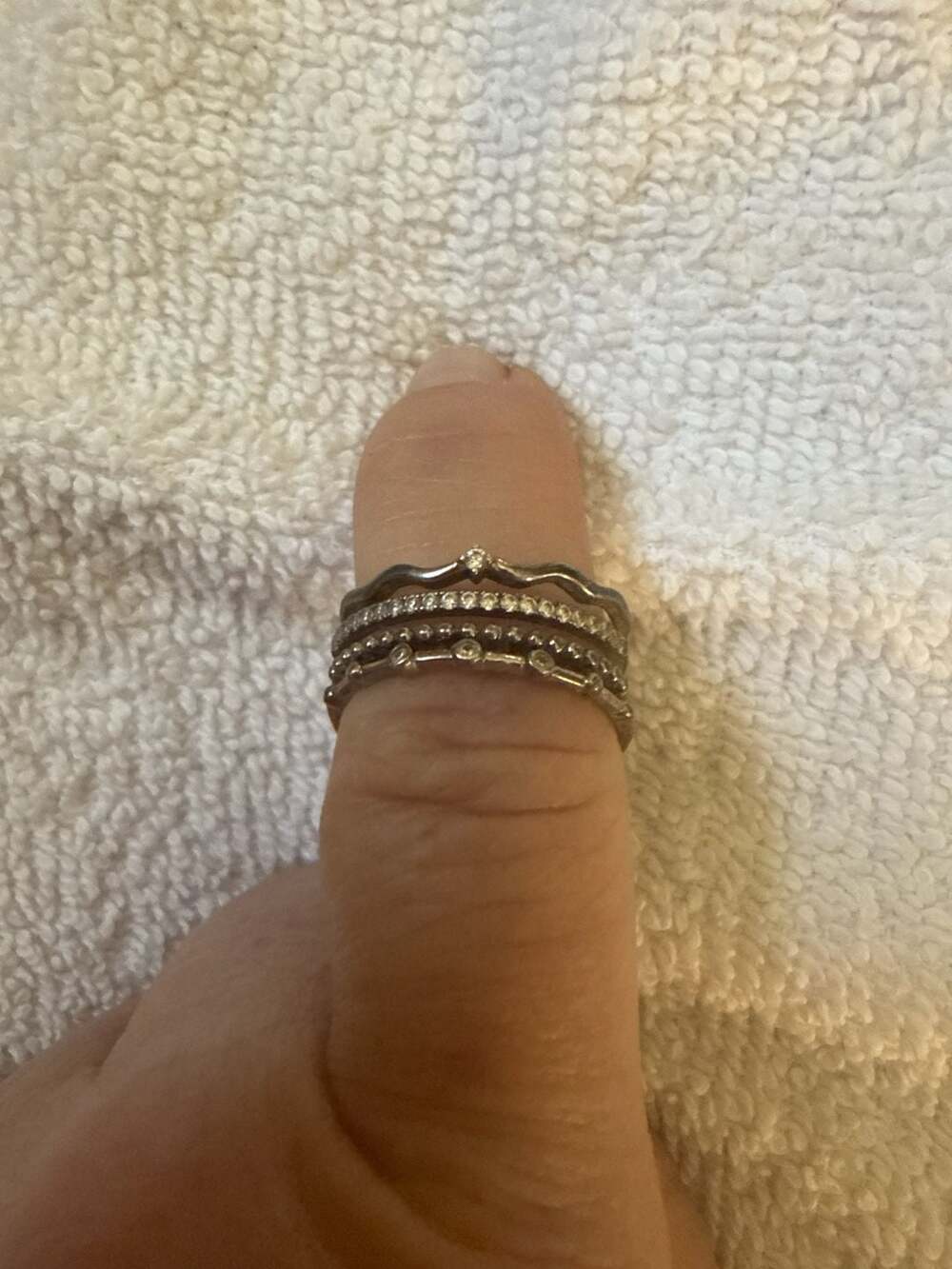 Vintage pre 2011 Pandora Sparkling Pave Asymmetric Wave Multiple Row Stacking Ri